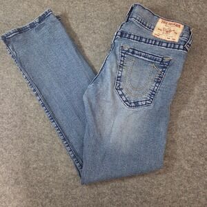 True Religion Ricky Relaxed Straight Jeans Mens 34 Medium Wash Blue Denim